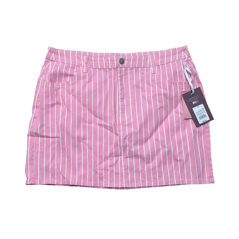 VICTOR GLEMAUD Pink White Stripe Denim Mini Skirt Plus Size 16 XL 1X NEW NWT